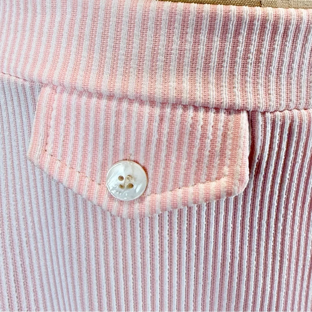 VINTAGE candy stripe pastel pink ticking midi skirt textured button pocket‎ 70s